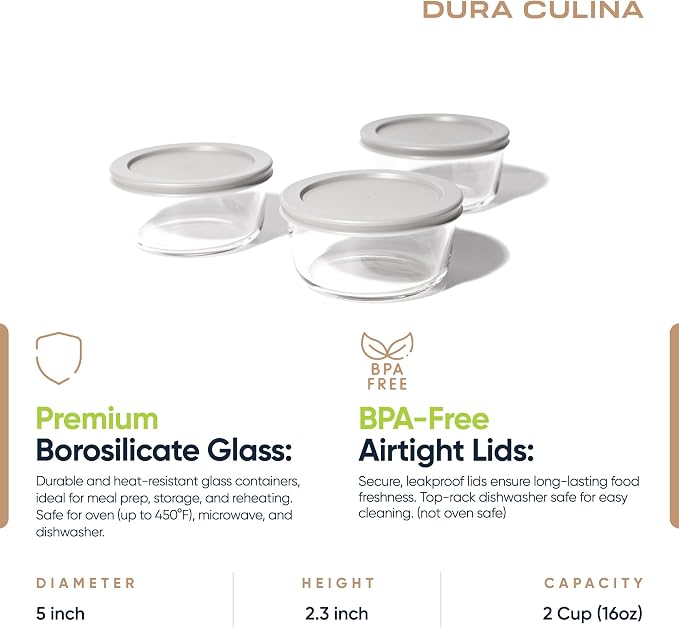 6-Piece Glass Food Storage Containers Set | 2-Cup, Leakproof | Microwave - Image 2