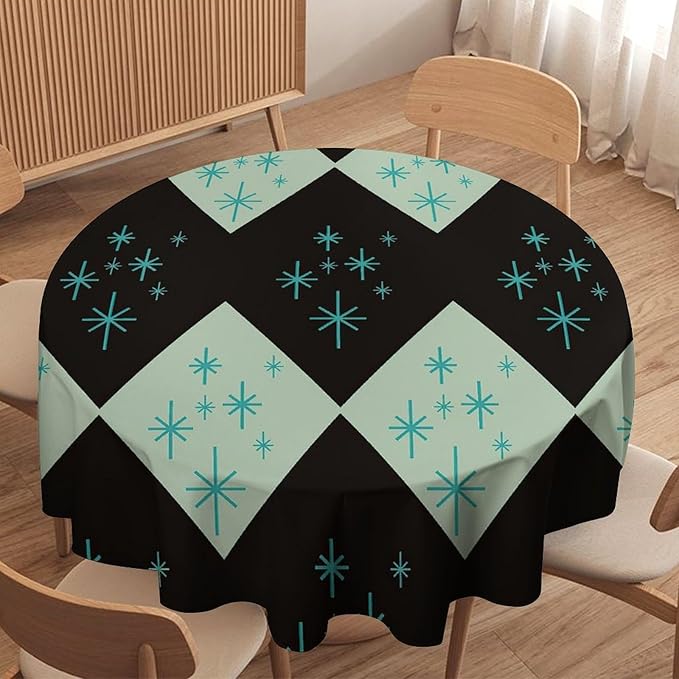 Retro Bohemian Mid Century Round Tablecloth, Abstract Modern Geometric Mid Century Tablecloth for Home Party Dining Room Kitchen Decor 70Inch(178cm)