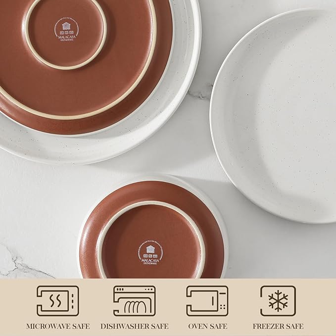 MALACASA Plates and Bowls Sets, 12 Pieces Modern Stoneware Dinnerware Set - Image 4