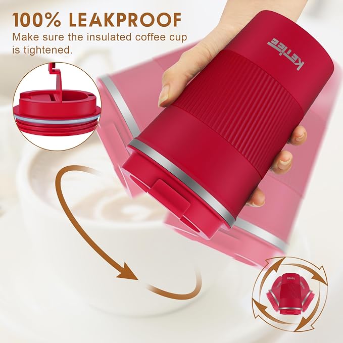KETIEE Travel Coffee Mug Spill Proof 12oz, Insulated Travel Mug to Go, Reusable - Image 4