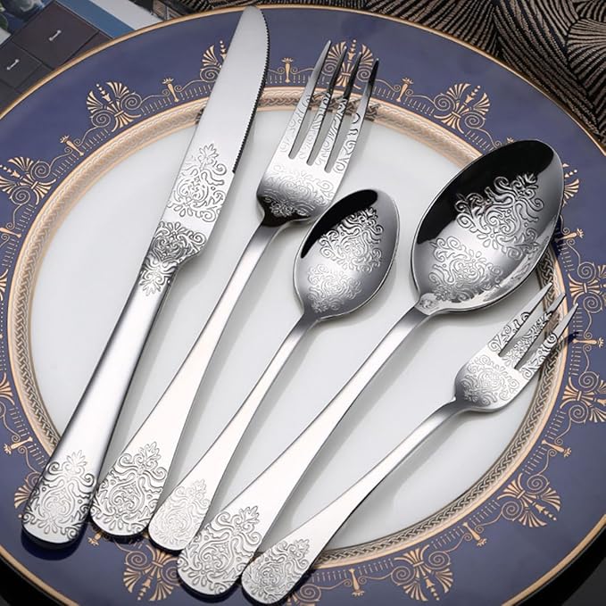IKXO Silverware Set 20 Piece Silver Flatware Set for 4,Stainless Steel Flatware Cutlery Set For Home Hotel, Kitchen Utensils Set Include Fork Knife Spoon,Mirror Polished,Dishwasher Safe