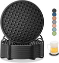 Coasters for Drinks, Silicone Coasters Set of 8 with Metal Holder, Outdoor Coaster for Coffee Table, Non-Slip Rubber Table Cup Mat Desk, Heat Resistant & Scratch-Proof (Black)