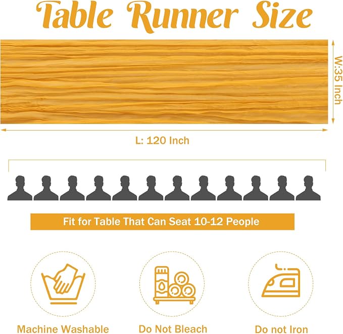 6 Pieces Mustard 10FT Cheesecloth Table Runner Boho Gauze Fabric Table Runner - Image 4