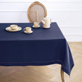 Solino Home Navy Blue Linen Tablecloth 60 x 120 Inch - 100% Pure Linen Hemstitch Table Cloth for Rectangle Tables - Classic Hemstitch, Machine Washable Tablecloth for Winter, Easter
