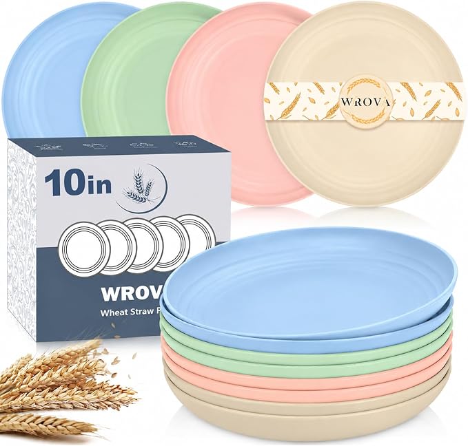 Dinner Plates Set of 8-10 Inch Wheat Straw Plates Unbreakable Kitchen Plates by WROVA