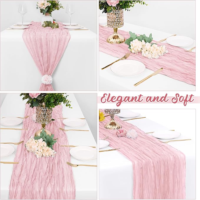 8 Pack Light Pink Cheesecloth Table Runners 20x120 Inch Gauze Table Runner - Image 4