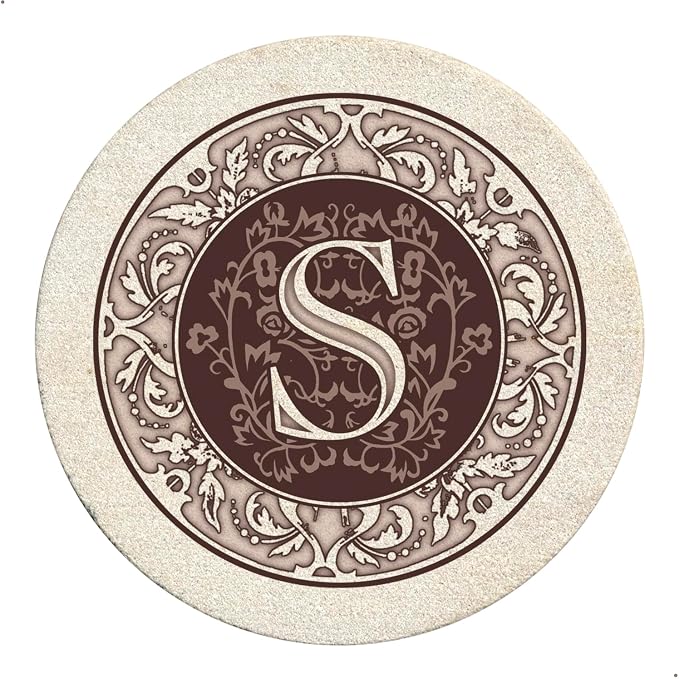 Thirstystone Monogram Round Natural Sandstone Coaster 4 Pack | 4" Diameter by Thirstystone