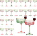 XUWAIDSGN 24Pcs Champagne Martini Glasses 9 Oz with Gilded Removable Gold Rim Coupe Glasses Pink Martini Glasses Plastic Mimosa Vintage Coupe Glasses Set For Wedding Anniversary (24, Pink & Green)