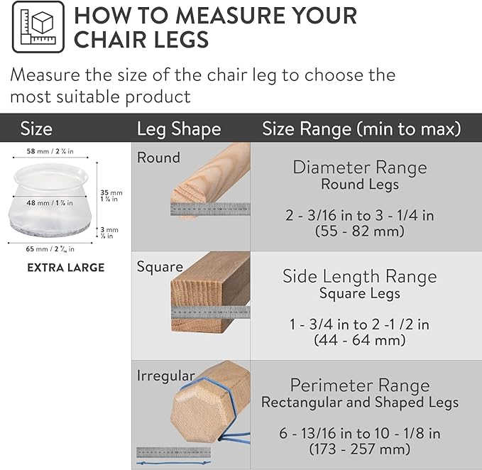 Aneaseit Chair Leg Floor Protectors - 8 pcs Clear - Felt Bottom Silicone Pads for Hardwood Floors & Furniture Feet - Rubber Caps for Chairs - X-Large