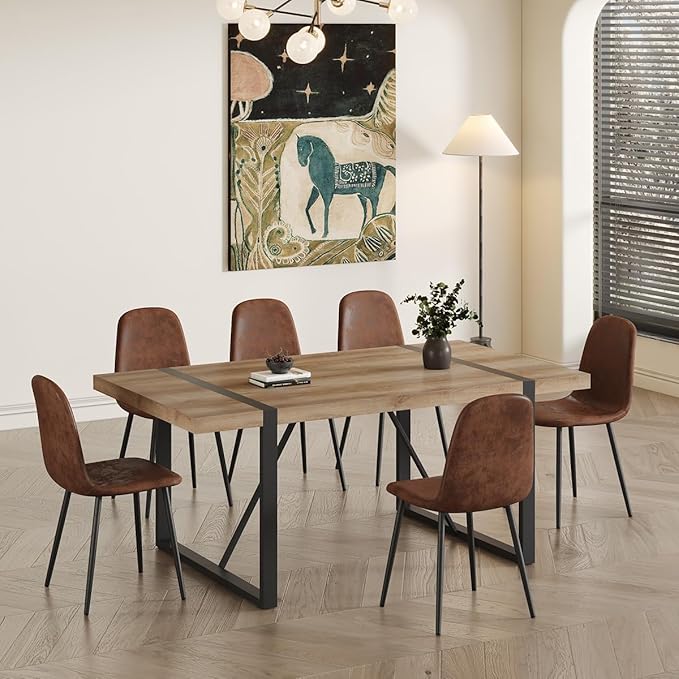 71'' Kitchen Table,Dinner Table for 6-8, Kitchen & Dining Room Tables,Wood Dining Table with Metal Legs for Living Room & Dining Room