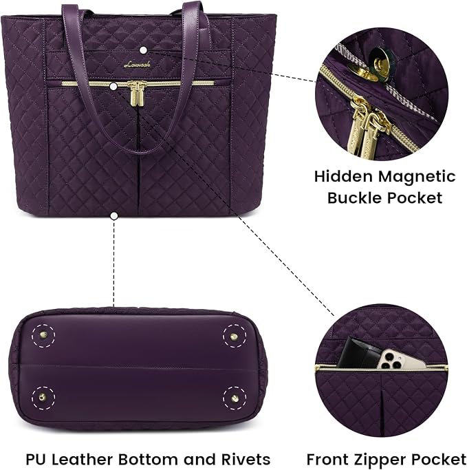LOVEVOOK Laptop Bag for Women 17 inch, Diamond Quilted Work Tote Bags Womens - Image 5