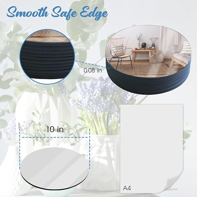 JAMBALAY Round Mirror Centerpieces for Tables, Set of 12 10" Glass Mirror Table Centerpieces, Circle Glass Mirror Trays, Mirror Candle Plates for Wedding Decorations and Party