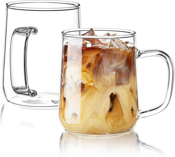 Glass Coffee Mugs, 14 oz Glass Coffee Cups Set of 2, Hot/Cold Beverages by Unknown