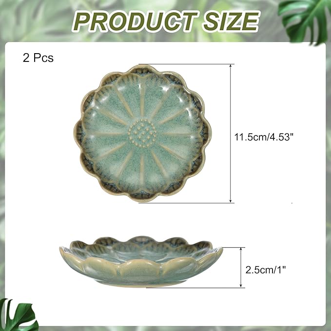 uxcell 2Pcs Ceramics Jewelry Plate, Sunflower Shape Key Holder Bowl for Entryway Table Decor Small Ring Tray Dish Gift for Women Girlfriend, Dark Green