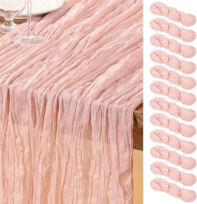 DeZerlor Dusty Pink Cheesecloth Table Runners 12 Pack Summer Boho Runners | by DeZerlor