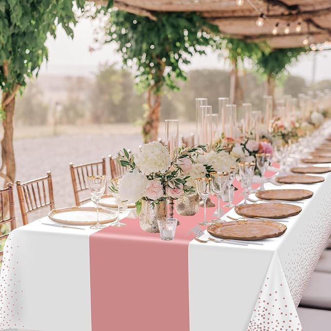 6Pcs White and Rose Gold Tablecloth Party Decorations, Plastic White Table - Image 5