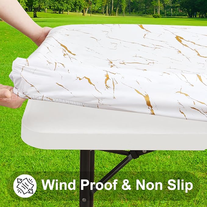 Smiry Rectangle Table Cloth Cover, Waterproof Elastic Fitted Picnic Tablecloth for 4 Foot Tables, Wipeable Flannel Backed Vinyl Tablecloths for Camping, Dining, Outdoor (White, 24" x 48")