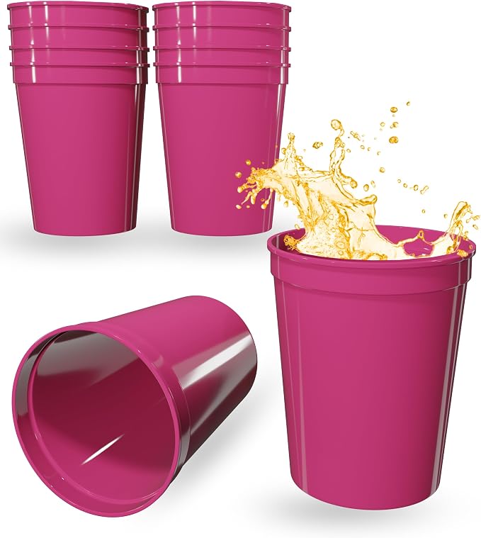 PartyPrints 10 Pack 16 oz Neon Pink Reusable Blank Plastic Cups, Stadium Cups by PartyPrints