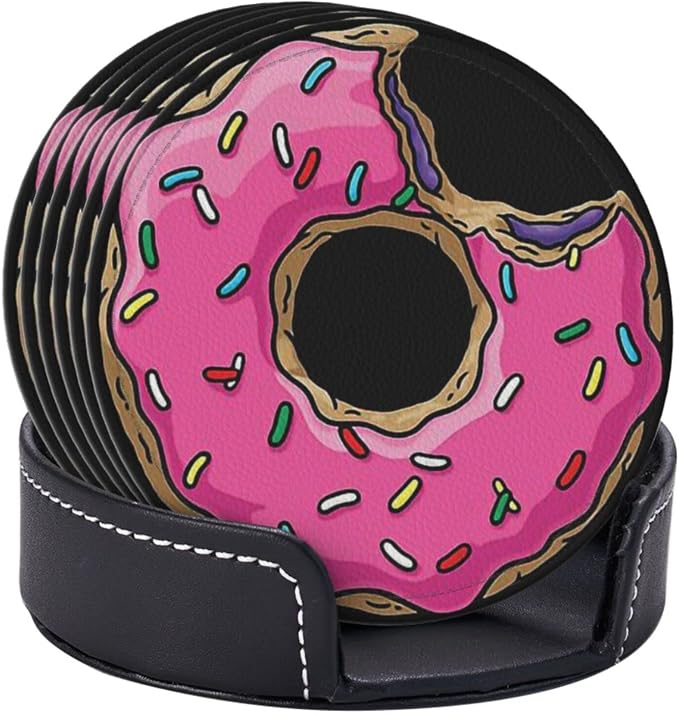 6 Pcs Funny Food Donut Leather Coasters - Image 3