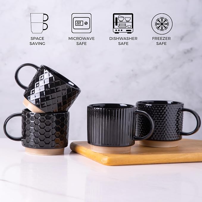GBhome 6 OZ Stackable Coffee Mugs Set of 4, Ceramic Coffee Cups Set | 4 - Image 7