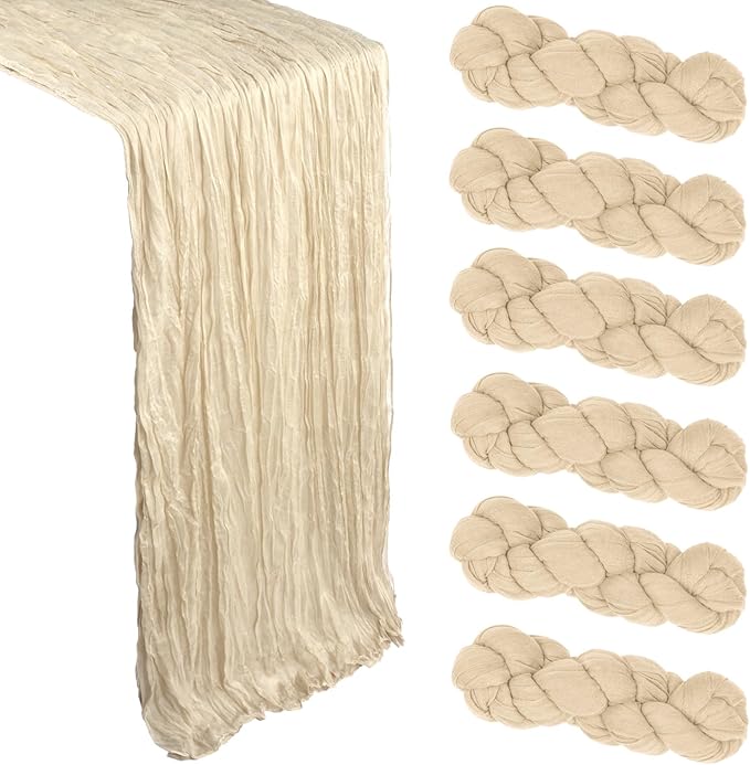 6 Pack Beige Cheesecloth Table Runner 10Ft Gauze Cheese Cloth Table Runner by Heneger
