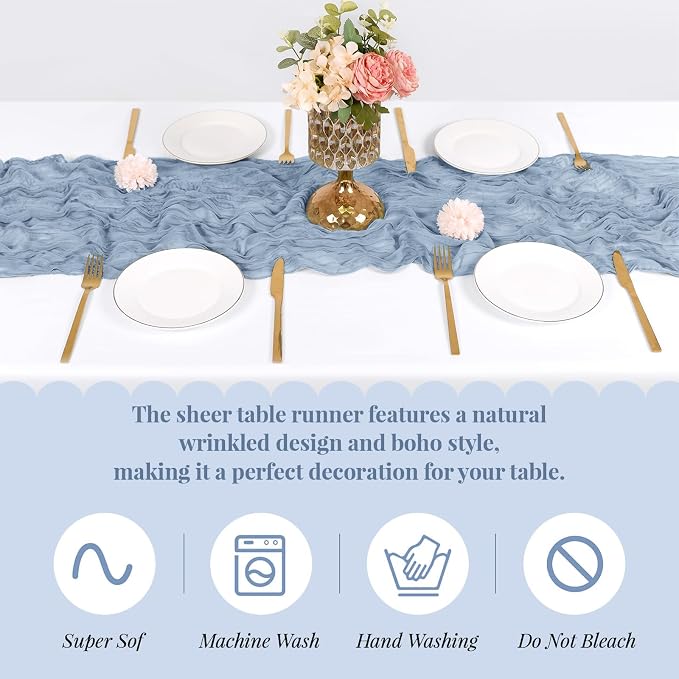 6 Pack Dusty Blue Cheesecloth Table Runner, 17 x 108 Inch, Gauze Cheese Cloth - Image 5