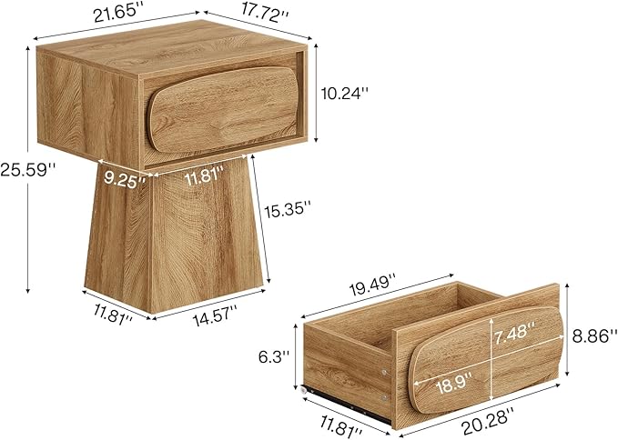Tribesigns Side End Table Set of 2 with Storage Drawer for Living Room, Bedroom and Indoor Use, Modern Mid-Century Farmhouse Bed Side Table with Curved Handle, 2 Night Stand Easy Assembly Natural