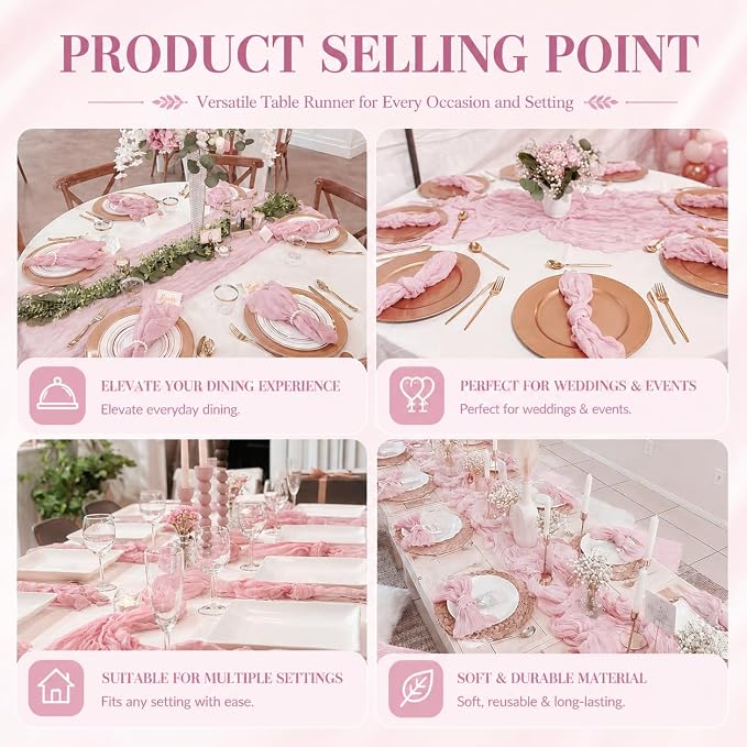 12 Pack Pink Cheesecloth Table Runner 17x108 Inch Boho Rustic Semi Sheer Gauze - Image 7