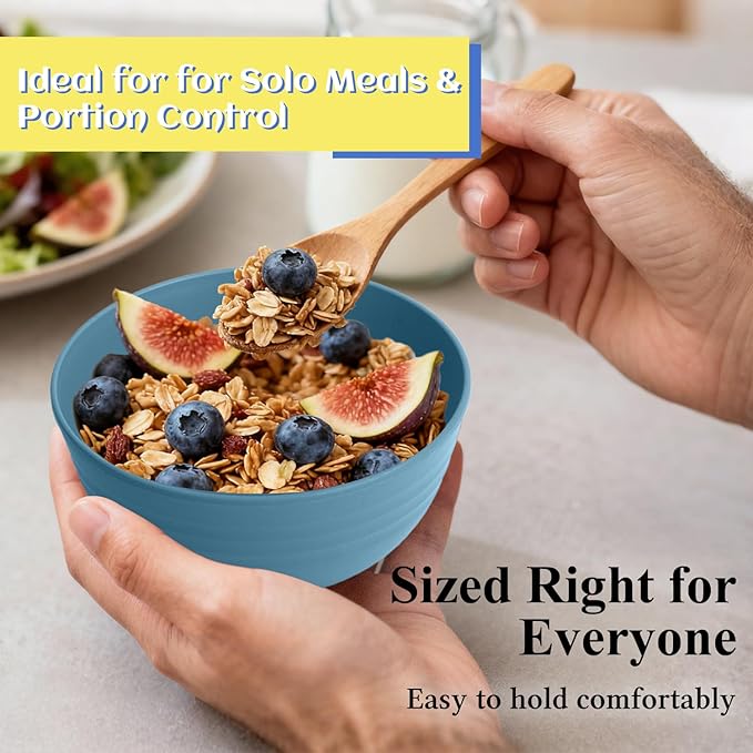 Wheat Straw Bowls Set of 6, Unbreakable 10 OZ Small Bowls Set for Snack, Appetizers, Desserts, Microwave & Dishwasher Safe Alternative Plastic Bowls Reusable, Blue