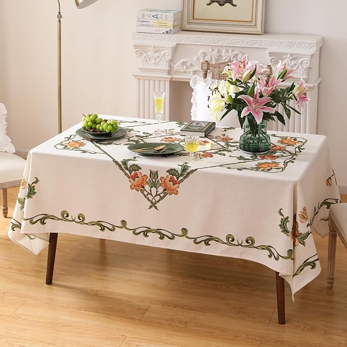 patdrea Designer Linen Square Tablecloth,Vintage French Floral Tablecloths,Wrinkle Free Table Cloth,Decorative Table Cover Cloth for Kitchen,Dining,Tea Party,Home,Christmas,55"*55"
