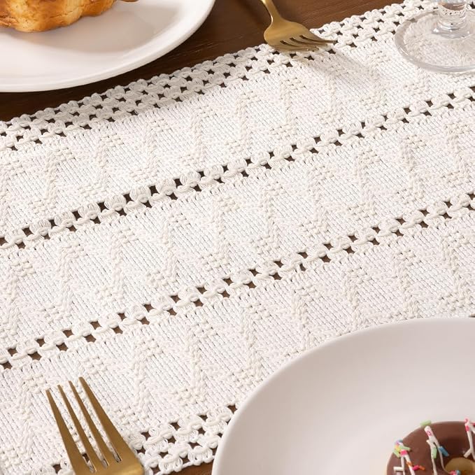 MLMW Ivory Table Runner 90 inches Boho Home Decor Farmhouse Rustic Dining Table - Image 2