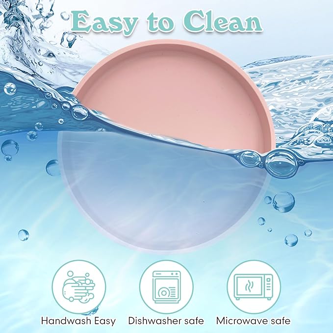 Silicone Cat Food Bowl Shallow Dishes 5.9in Wide Cats Bowls Set of 2 Kitty Plates Relief Whisker Fatigue Puppy Feeding Bowl for Dry Food and Wet Food Indoor (Round Pink)
