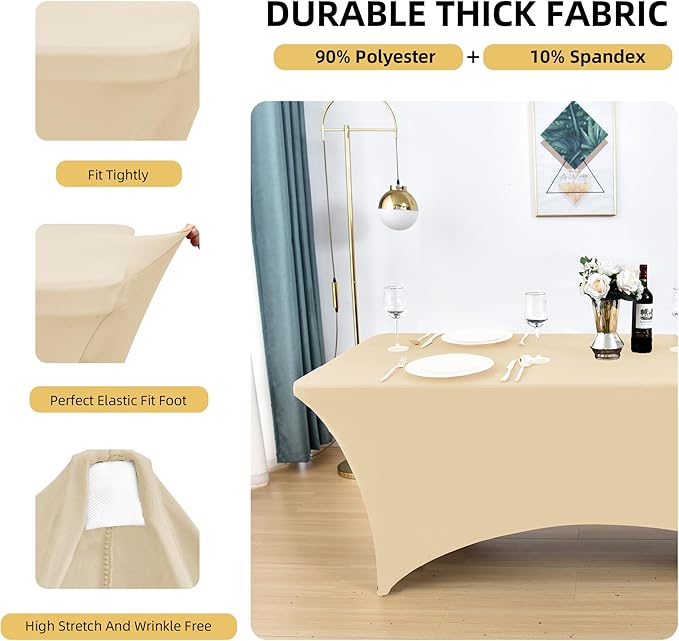 2-Pack 4ft Spandex Table Covers for Rectangular Folding Tables - Wrinkle Resistant Stretch Tight Table Cloths - Ultimate Fitted Table Protector for Parties, Banquet, and Wedding