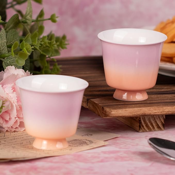 KAMMAK Ceramic Tea Cups Set of 2, 2.3 oz, Vintage Small Teacups, 707N | Hand - Image 5