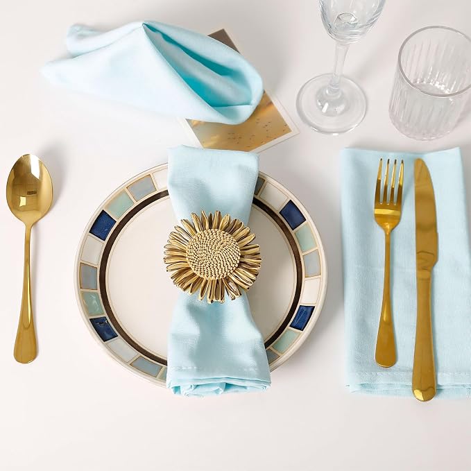 Raffia Sunflower Napkin Rings Set of 4, Braided Daisy Floral Napkin Ring Holders - Image 4