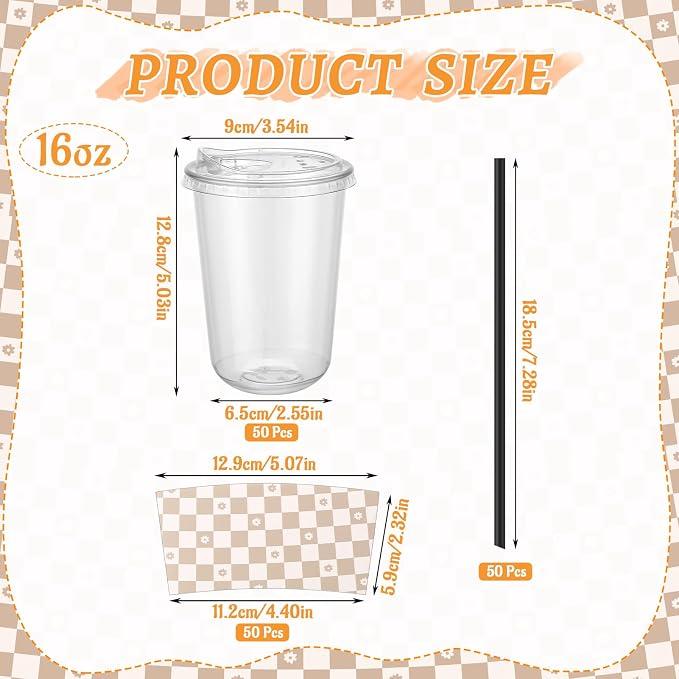 50 Sets 16 Oz Clear Plastic Coffee Cups - Image 2