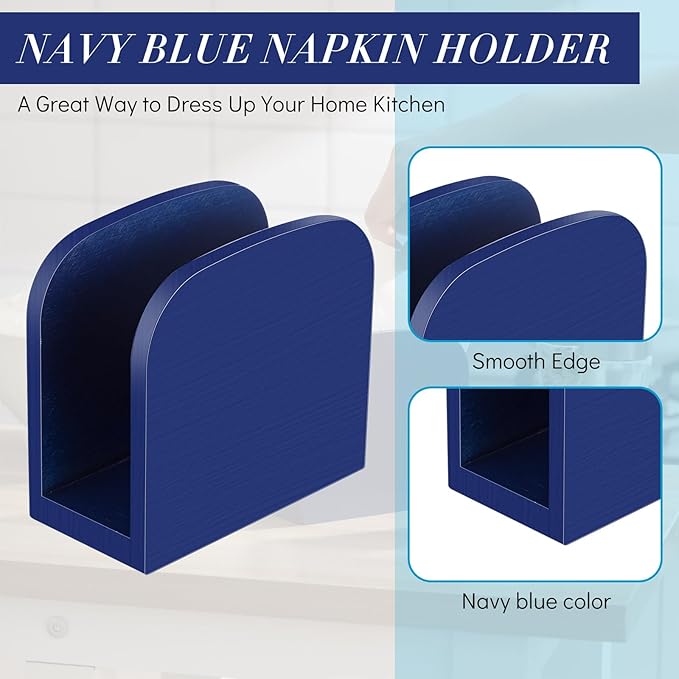 Natural Wooden Napkin Holder, Farmhouse Napkin Holders Upright Wooden Tissue Dispenser for Kitchen Dining Room Table Decor Indoor & Outdoor Use(Navy Blue Theme,Navy Blue)