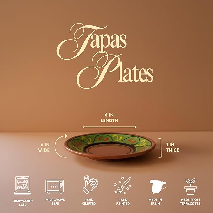 Cactus Canyon Ceramics Spanish Terracotta 5-Piece Small Tapa Plate Set, Multicolor