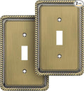 Henne Bery Rope Edge Decorative Wall Plate Switch Plate Outlet Cover (Single Toggle, 2 Pack, Antique Brass)