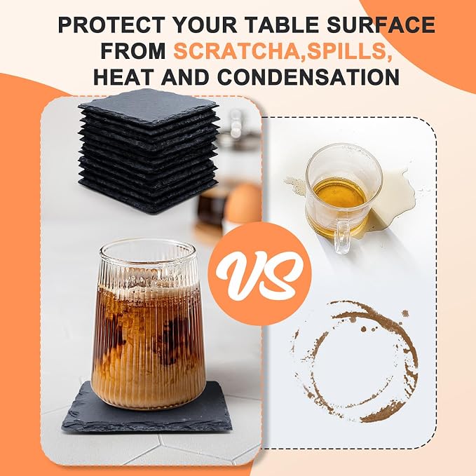 72 PCS Slate Drink Coasters, Cymuber 4 Inch Black Coasters Stone Cup Coaster - Image 2