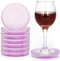 JUXYES 8 Pack Clear Purple Crystal Coasters Round Cup Mat, Glass Coasters for Drinks Coffee Tea Wine, Decorative Wine Bottle Coaster, Crystal Drink Coasters for Restaurant bar Kitchen Dining Table