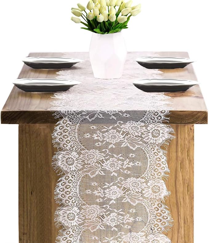 2 Pcs White Lace Table Runner 14 x 120 Inch Vintage Table Runner - Image 7