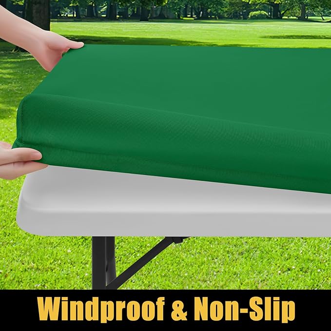 Smiry Rectangle Picnic Table Cloth, Waterproof Elastic Fitted Tablecloths for 5 Foot Tables, Washable Polyester Table Cover for Camping, Indoor and Outdoor (Hunter Green, 30"x60")