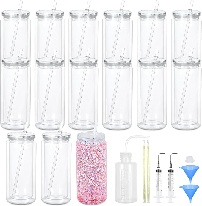 Maucircol 15 Pack Acrylic Snow Globe Tumbler, 20 Oz Pre Drilled Double Wall by Maucircol