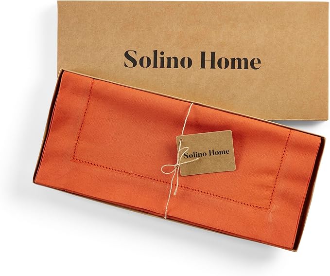 Solino Home Cotton Linen Table Runner Burnt Orange Hemstitch, 14 x 60 in | - Image 5