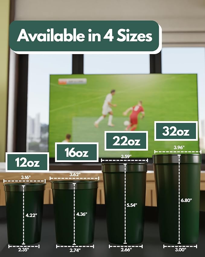 PartyPrints 100 Pack 16 oz Dark Green Reusable Blank Plastic Cups, Stadium Cups - Image 4