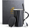 Ceramic Coffee Mug with Lid and Spoon, 13 oz Heavy Office Desk Mug, Minimalist by Unknown