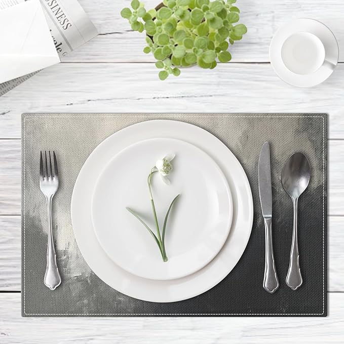 Emvency Farmhouse Placemats Set of 4, Abstract Gray and Black Vintage Art Painting 12x18 Inch Table Mats for Outdoor Home Party Kitchen Dining Decoration