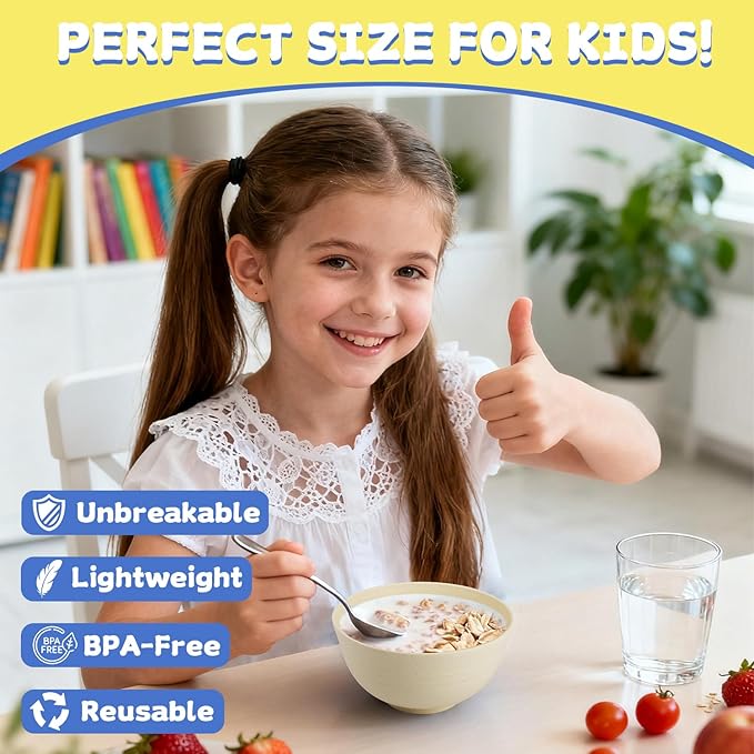 Wheat Straw Mini Bowls Set of 6, Unbreakable 10 OZ Dessert Bowls for Yogurt, Appetizers, Ice Cream, Plastic Bowls Microwave & Dishwasher Safe, Beige