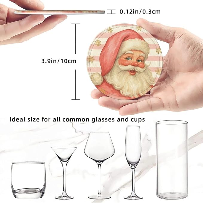 Pink Christmas Santa Claus Striped Coasters - Image 3